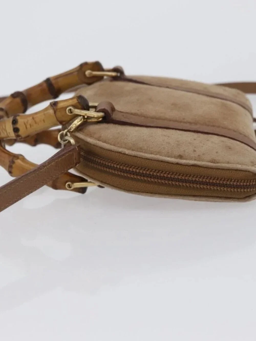 GUCCI Bamboo Hand Bag Nylon 2way Brown Silver 039 1705 0701 Auth bs33342
